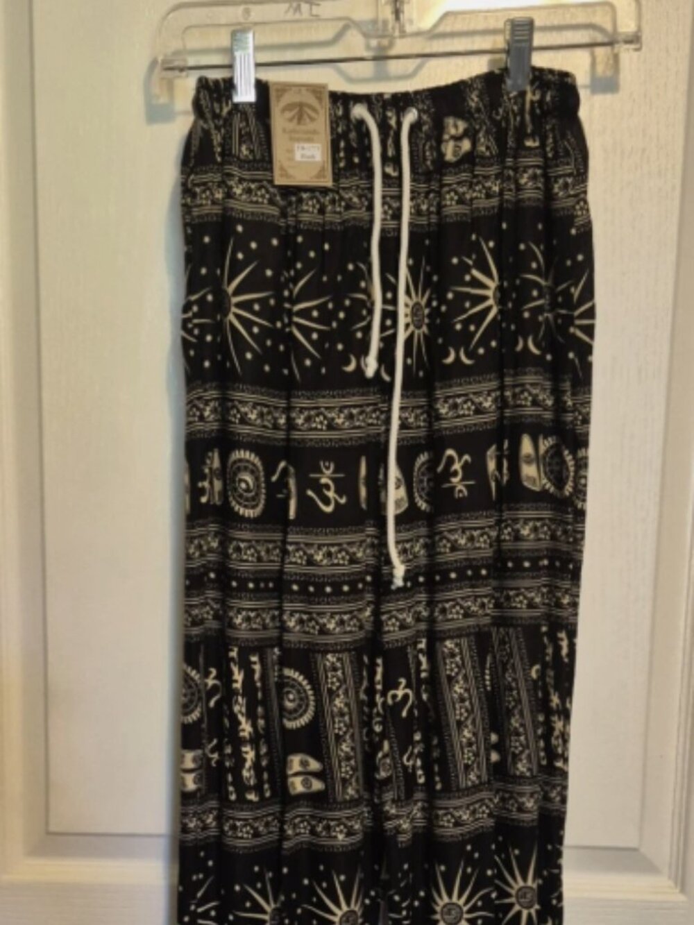 Om Print Pants Harem pants with pockets black